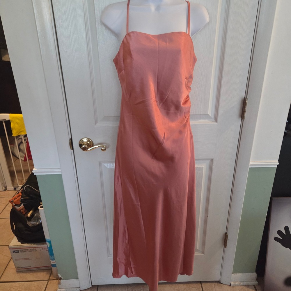 Dress Forum LA Rose Pink Satin Midi Slip Dress Sm Party Cocktail Wedding Guest